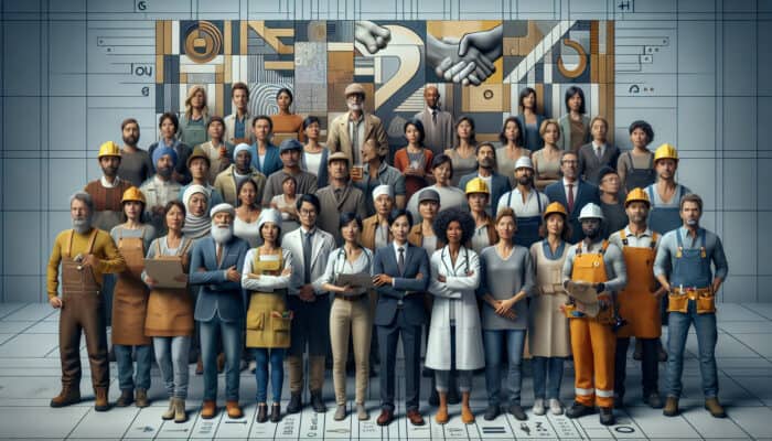 Fair Wage Standards for Human Virtual Assistants: A diverse group of global workers holding fair wage standard signs, with equity and respect symbols.