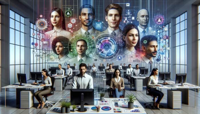 Inclusivity Training for Human VA Teams: A diverse virtual assistant team working together in an inclusive digital environment, celebrating their unique perspectives.