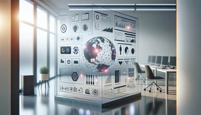 Starting with a Human Virtual Assistant for Basic Tasks: A modern digital interface of a virtual assistant organizing schedules and setting reminders in a minimalistic office.